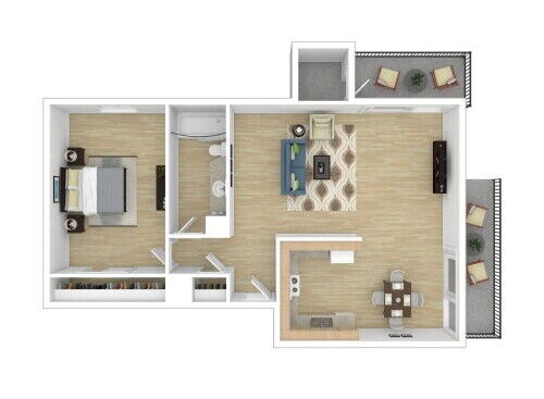 One bedroom 3D floorplan