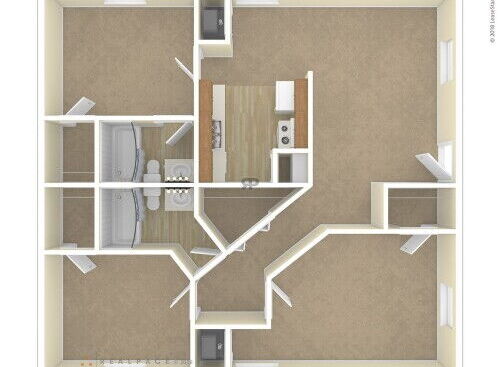 3 Bed / 2 Bath: Beds - 3: Baths - 2: SqFt Range - 888 to 888