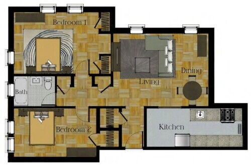 1 Bedroom: Beds - 2: Baths - 1: SqFt Range - 796 to 1058