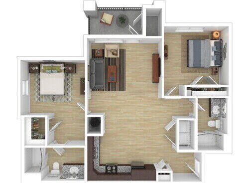 2 Bedroom, 2 Bath, 1219 sq. ft.