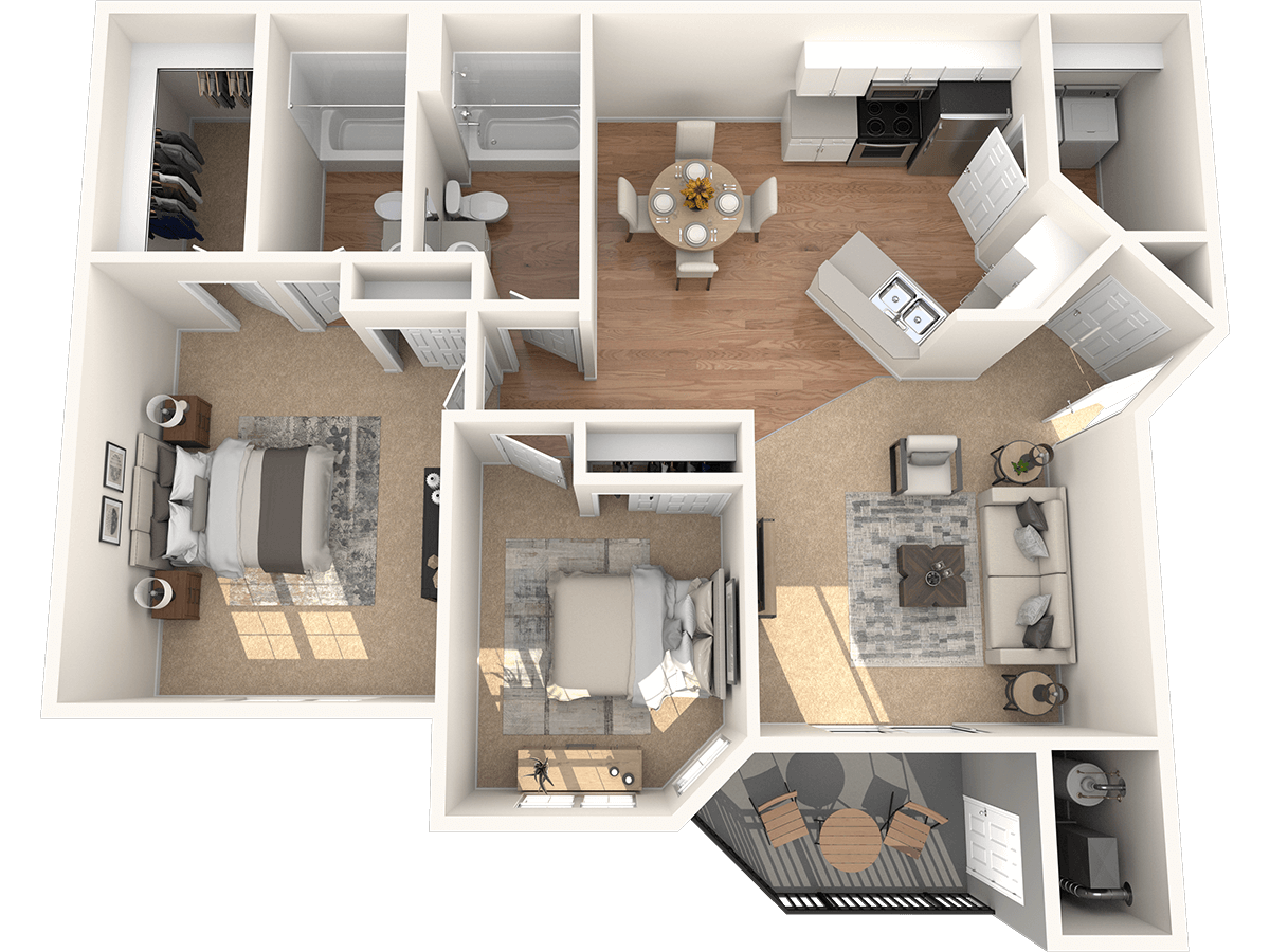 2 Bed 2 Bath floor plan
