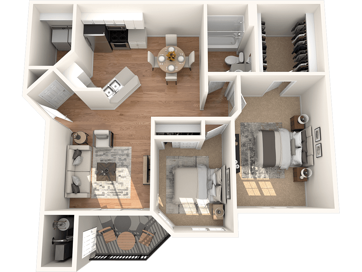 2 Bed 1 Bath floor plan